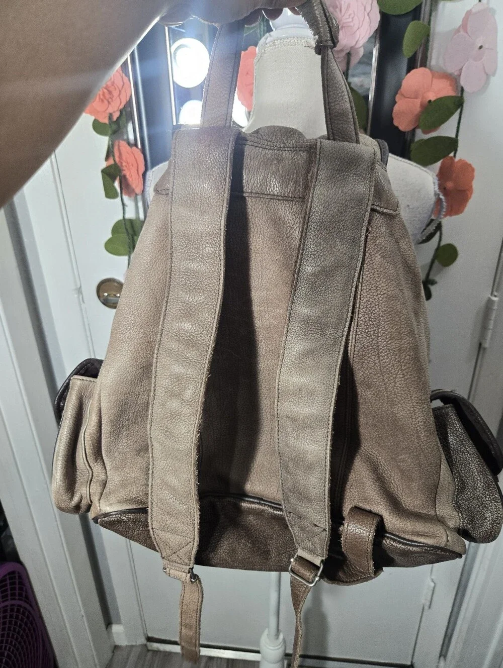 Vintage Light Brown Leather Cowhide Knapsack Backpack For Men